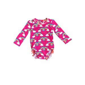 Hatley Baby Girl Rainbow Rash Guard Swimsuit 9-12 Months Long Sleeve Pink UPF 50